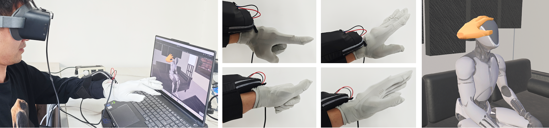 User study setup and haptic gesture conditions for the PVDF device