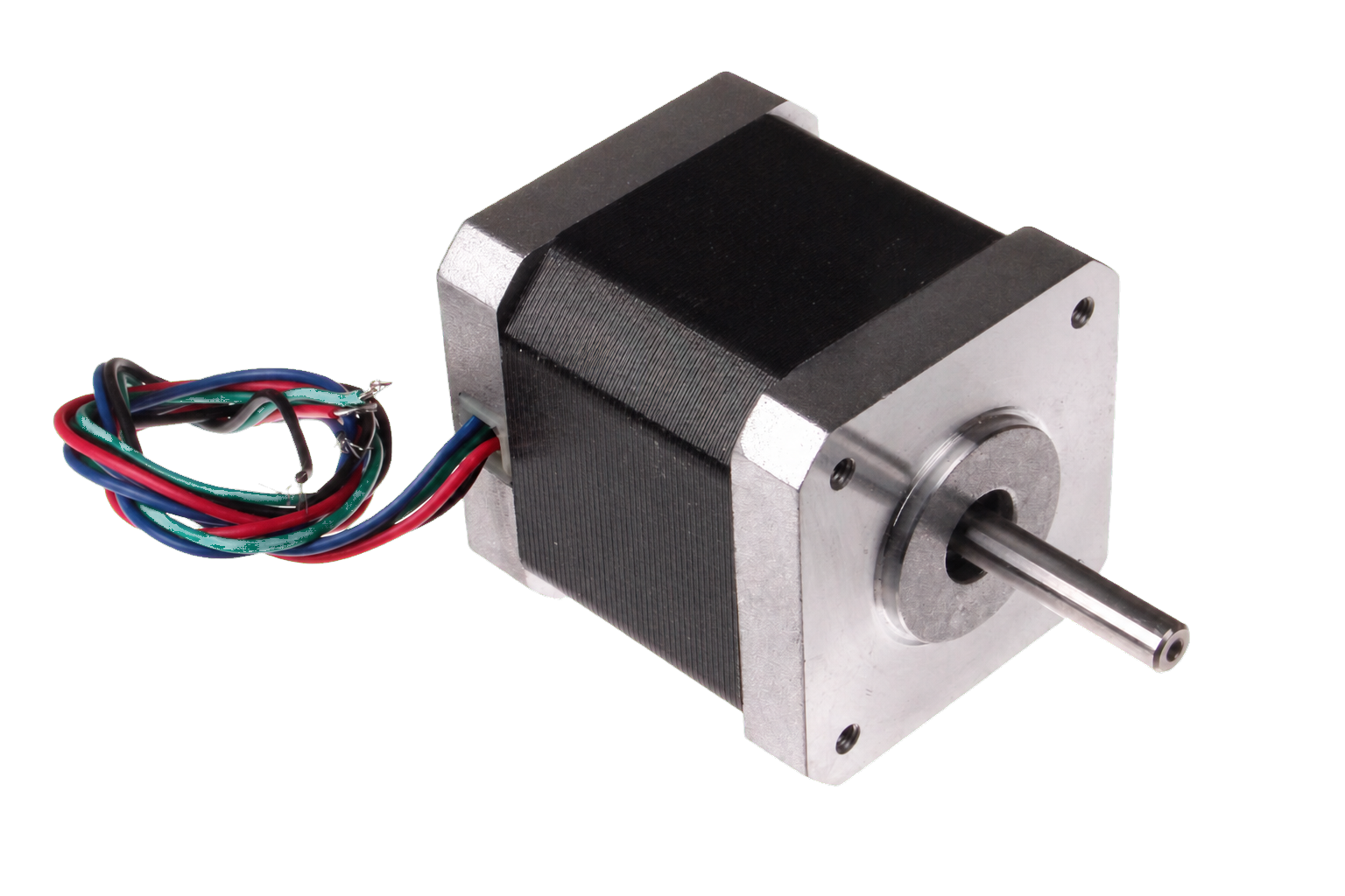 Isolated NEMA 17 stepper motor with shaft and wiring
